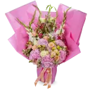 kytice hortenzií, růží a gladiol